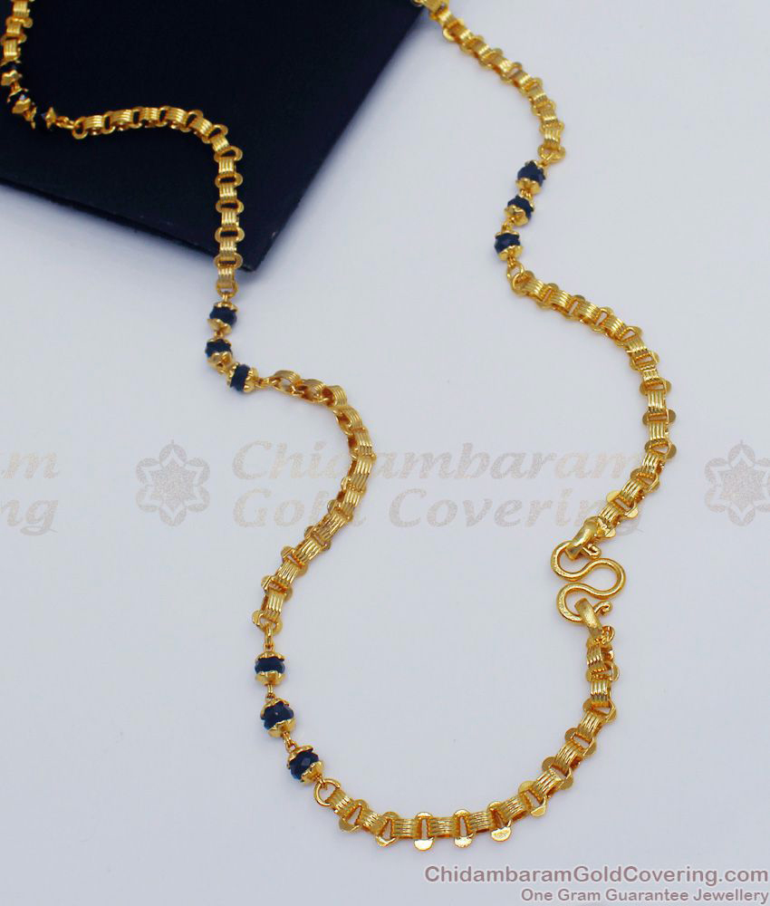 CKMN73 - Mixed Black Crystal Design Gold Beads Daily Wear Chain Collections