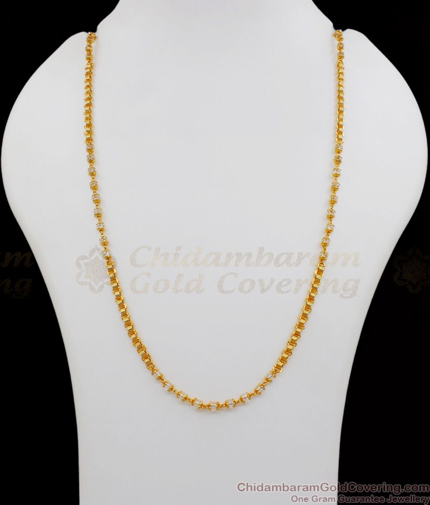 CKMN74 - Mixed White Crystal Design Gold Beads Daily Wear Chain Collections