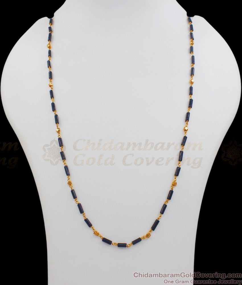 CKMN75 - Black Crystal Design Gold Beads Daily Wear Chain Collections