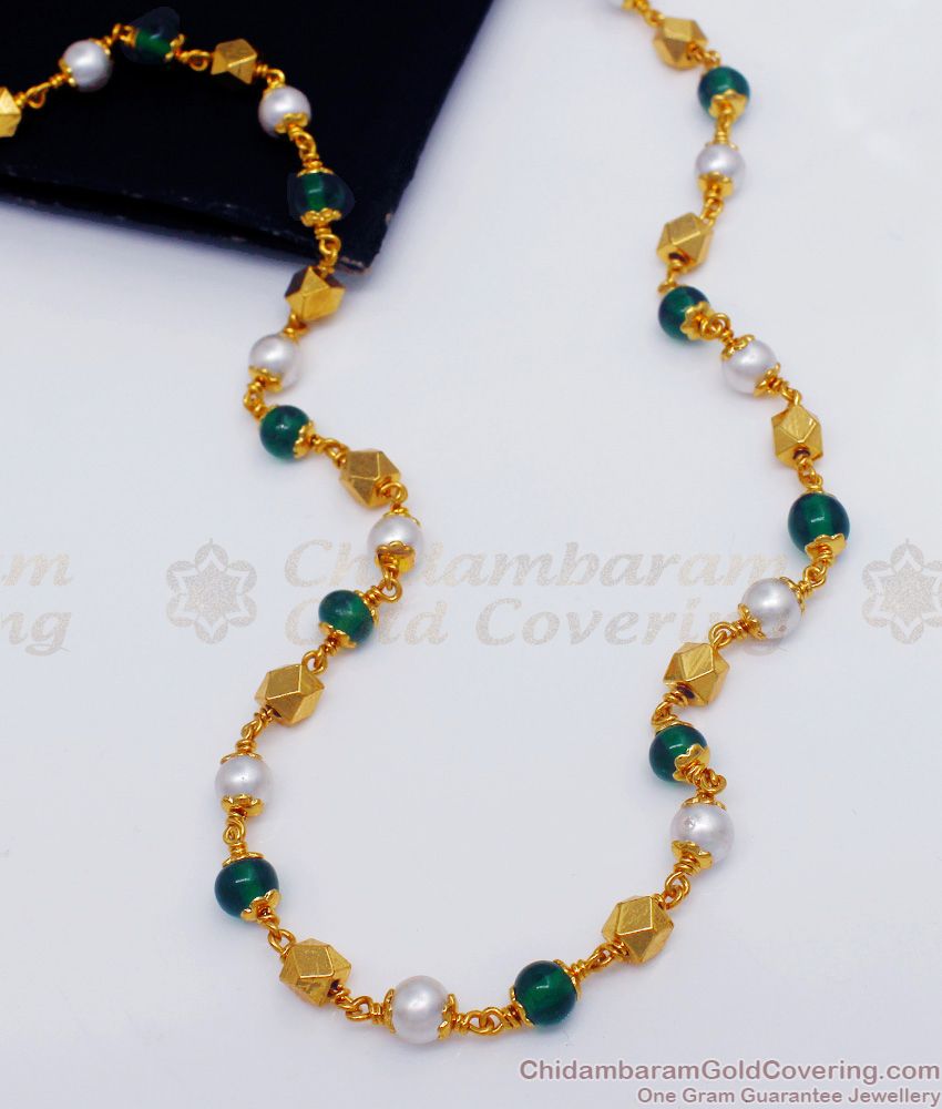 CKMN77 Single Line Green Gold Crsytal One Gram Gold Pearl Chain for Daily Use