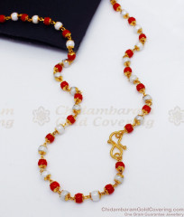 CKMN80 Single Line Red Crsytal One Gram Gold Pearl Chain for Daily Use CKMN80 Single Line Red Crsytal One Gram Gold Pearl Chain for Daily Use
