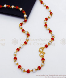 CKMN80 Single Line Red Crsytal One Gram Gold Pearl Chain for Daily Use CKMN80 Single Line Red Crsytal One Gram Gold Pearl Chain for Daily Use