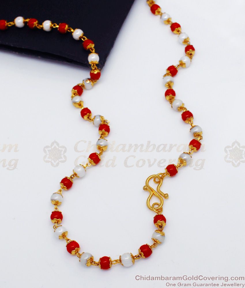 CKMN80 Single Line Red Crsytal One Gram Gold Pearl Chain for Daily Use