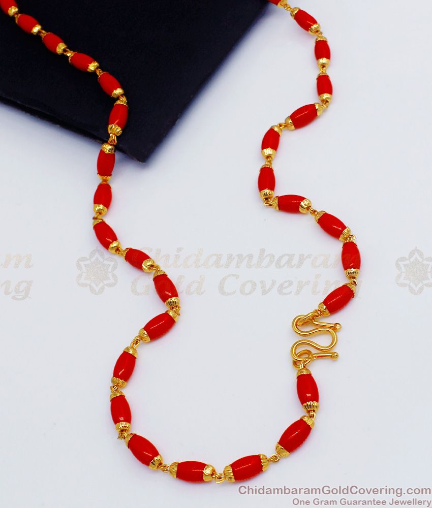 CKMN83 - New Arrival Red Long Mani Malai Gold Chain Collections Online
