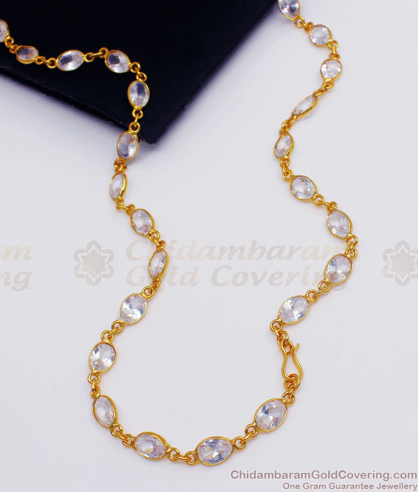 CKMN86 - Sparkling White Crystal Design Gold Links Daily Wear Chain Collections