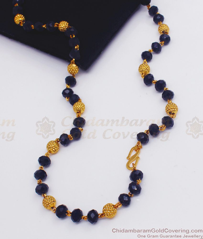 CKMN89 Gold Plated Black Crystal Gold Ball Beaded Thick Chain
