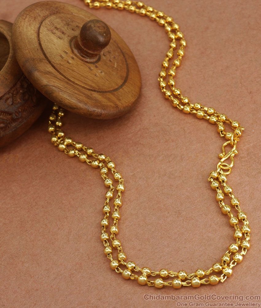 CKMN91-LG 30 Inches Long One Gram Gold Plated Beaded Chain Double Line Pattern