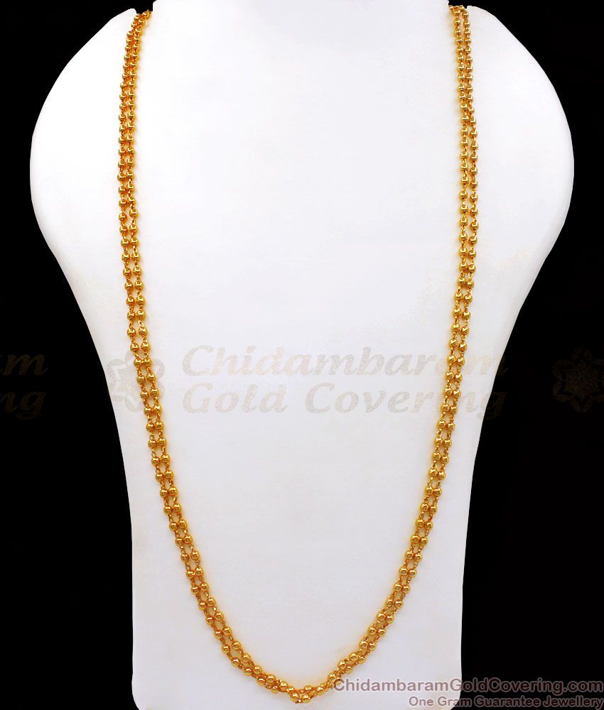 CKMN91-LG 30 Inches Long One Gram Gold Plated Beaded Chain Double Line Pattern