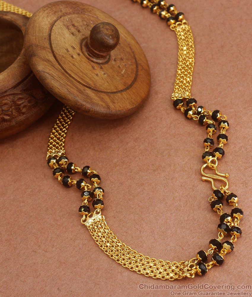 CKMN92 Two Line Gold Plated Chain Black Beads Collections Shop Online