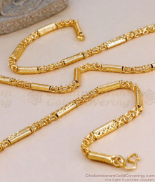 IMP23-Lg - 30 Inch Long Traditional South Indian Textured Tube Link Impon Chain IMP23-Lg - 30 Inch Long Traditional South Indian Textured Tube Link Impon Chain