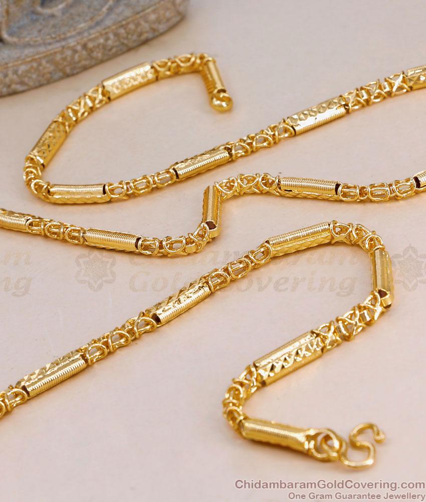 IMP23-Lg - 30 Inch Long Traditional South Indian Textured Tube Link Impon Chain IMP23-Lg - 30 Inch Long Traditional South Indian Textured Tube Link Impon Chain