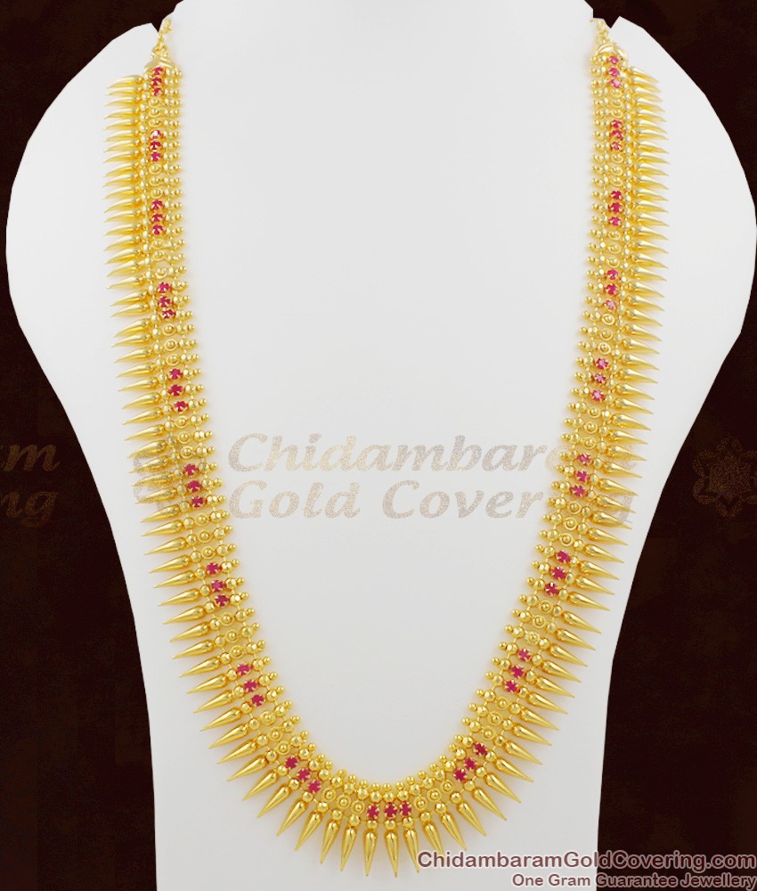 Long Mullaipoo Ruby Crystal Stone Gold Imitation Haram HR1006