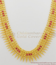 Long Mullaipoo Ruby Crystal Stone Gold Imitation Haram HR1006 Long Mullaipoo Ruby Crystal Stone Gold Imitation Haram HR1006