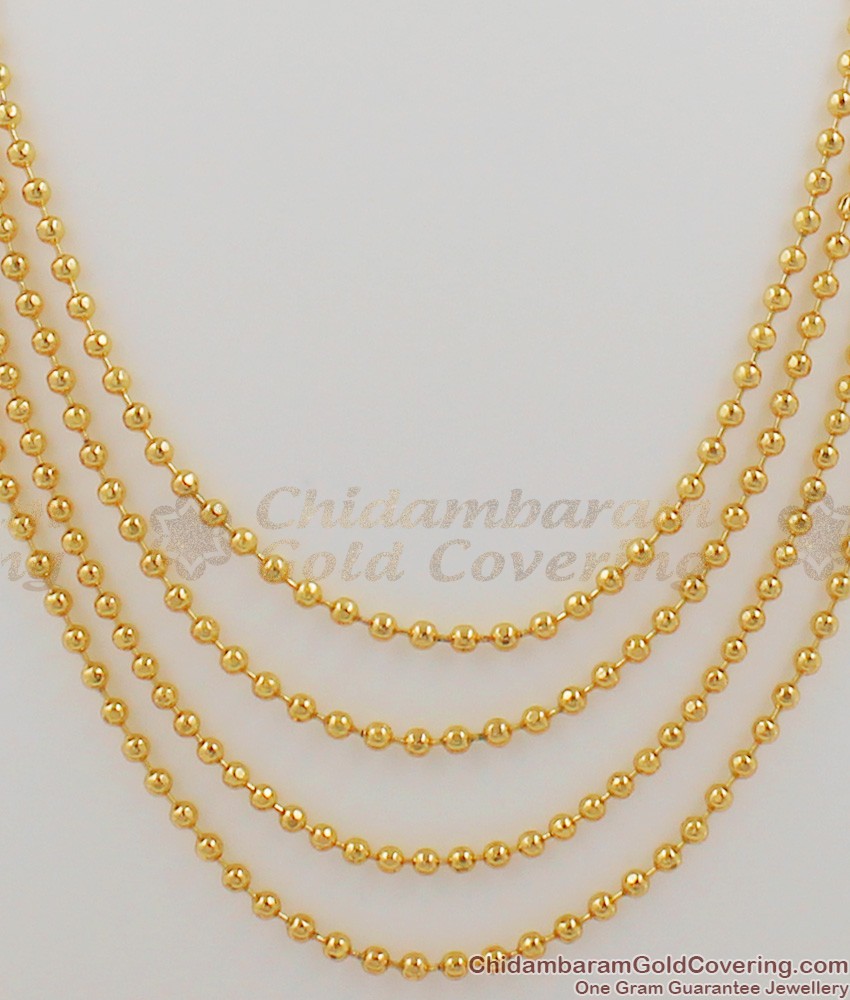 Gold Four Line Double Mugappu Bridal Jewellery Haram Design HR1015