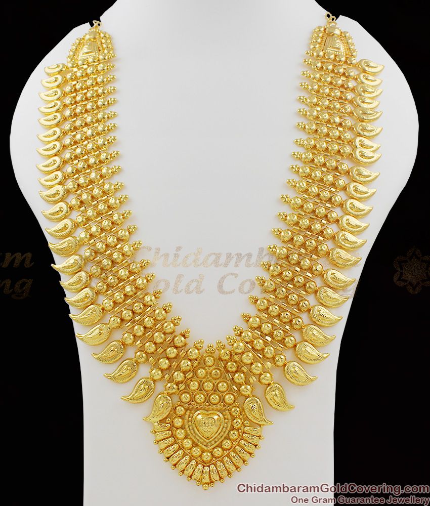Heavy Mango Design Kerala Bridal Wear Gold Long Haram HR1027