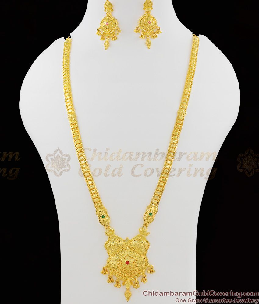 Forming Haram Set Calcutta Real Gold Design First Quality AD Stone With Earrings HR1040