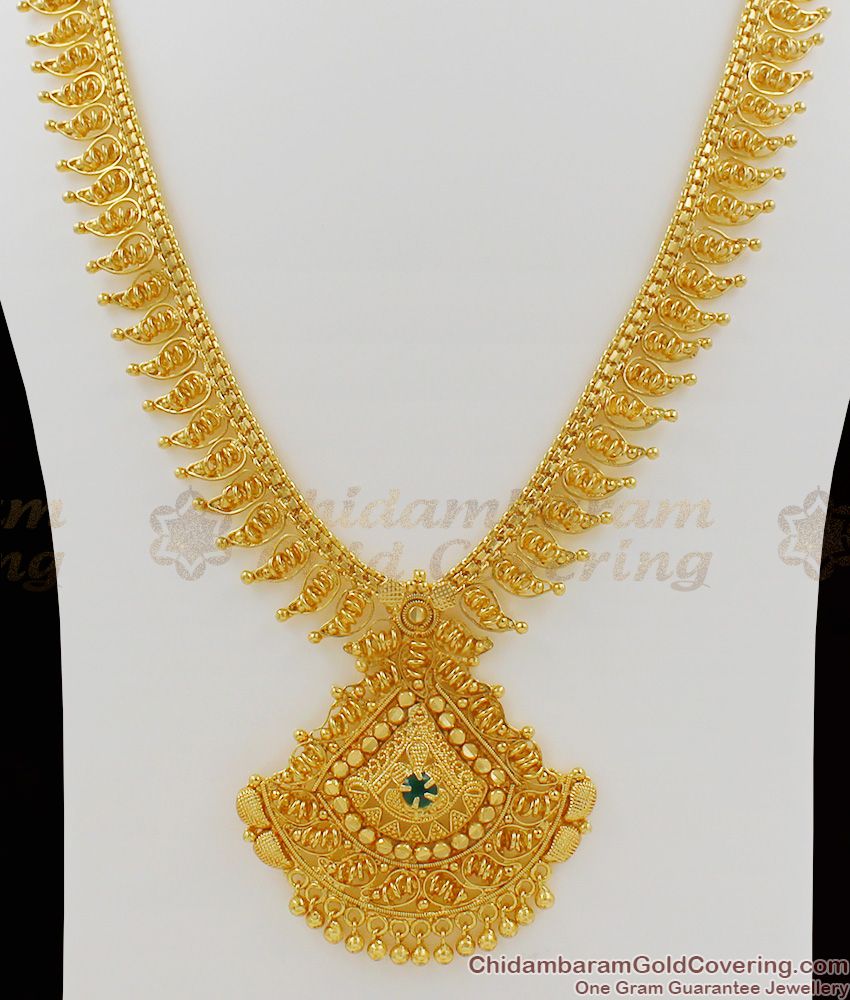 Beautiful Handcrafted Gold Finish Green Stone Bridal Haram Collection HR1045