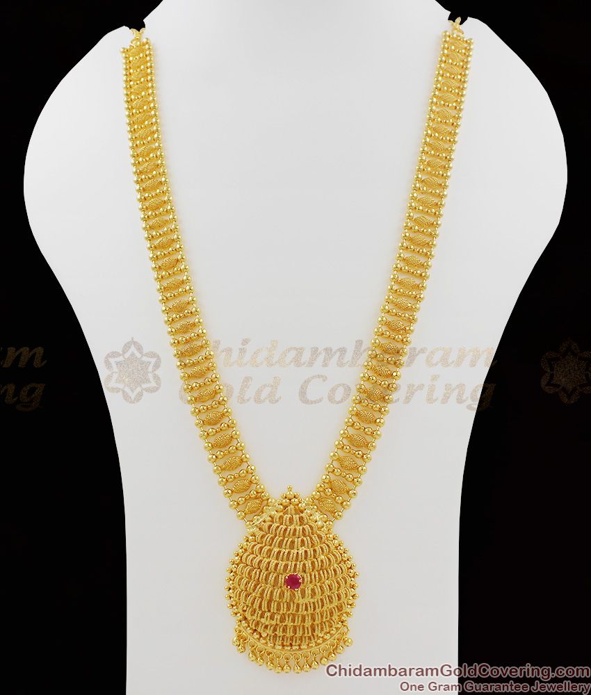 Long Heavy Dollar Beads Design Gold Plated Ruby Stone Haram HR1046