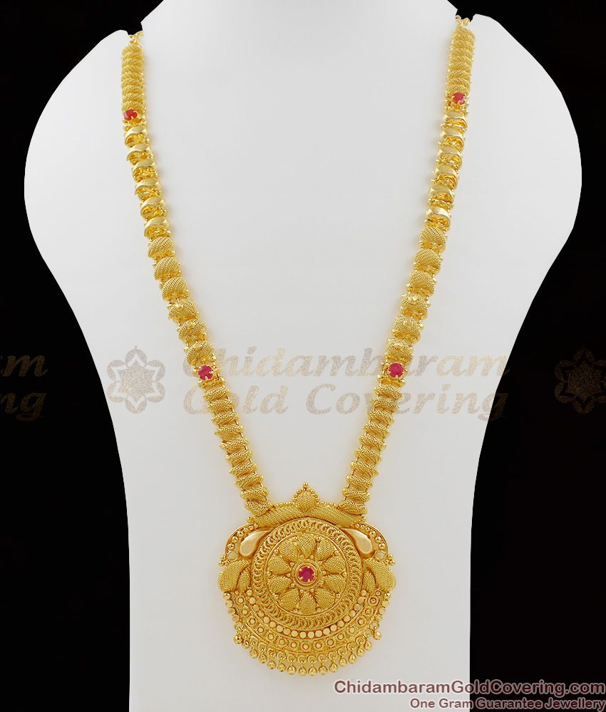 Pure Gold Heavy Ruby Stone Dollar Pattern Bridal Haram Collections HR1049