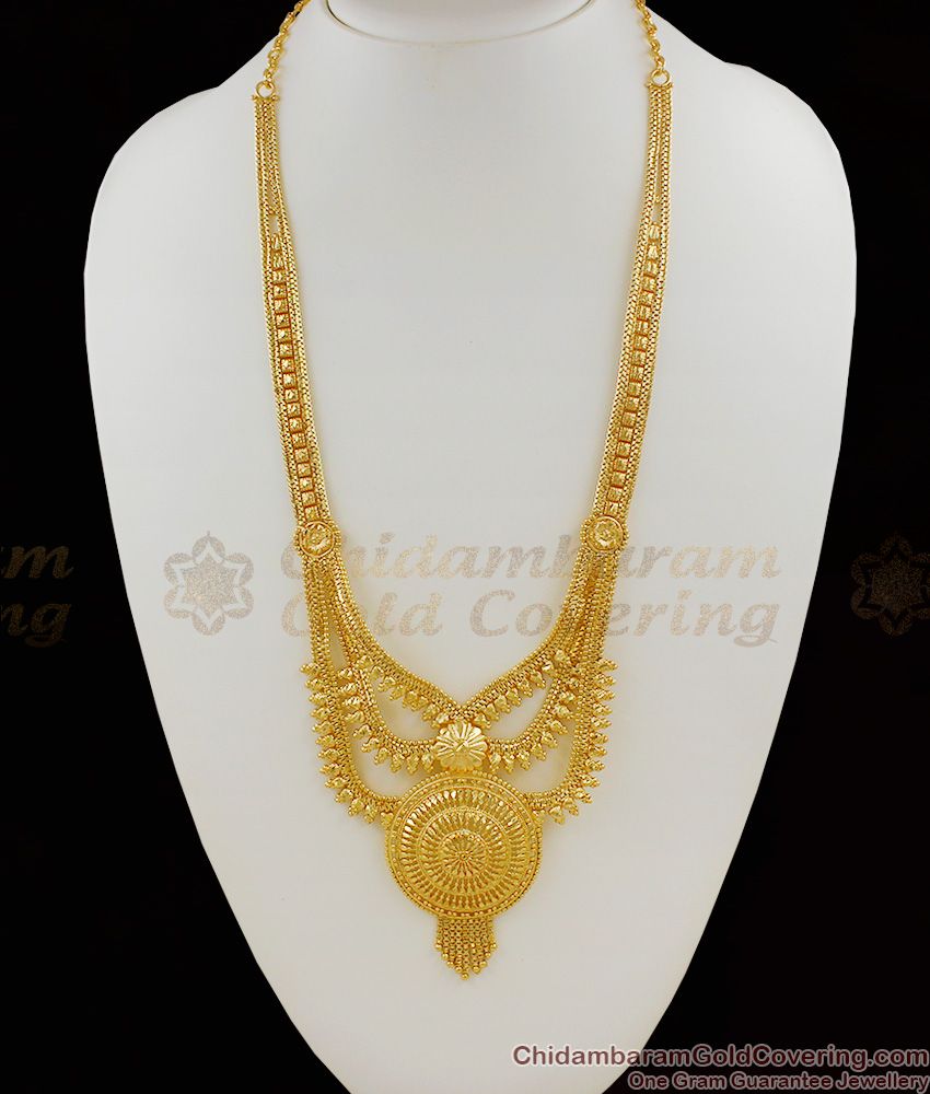 Three Line Ethnic Pattern Calcutta Design Gold Haram Bridal Wear HR1050