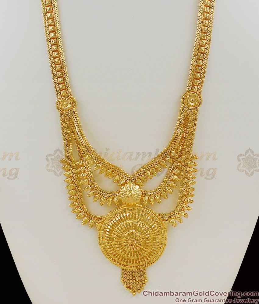 Three Line Ethnic Pattern Calcutta Design Gold Haram Bridal Wear HR1050