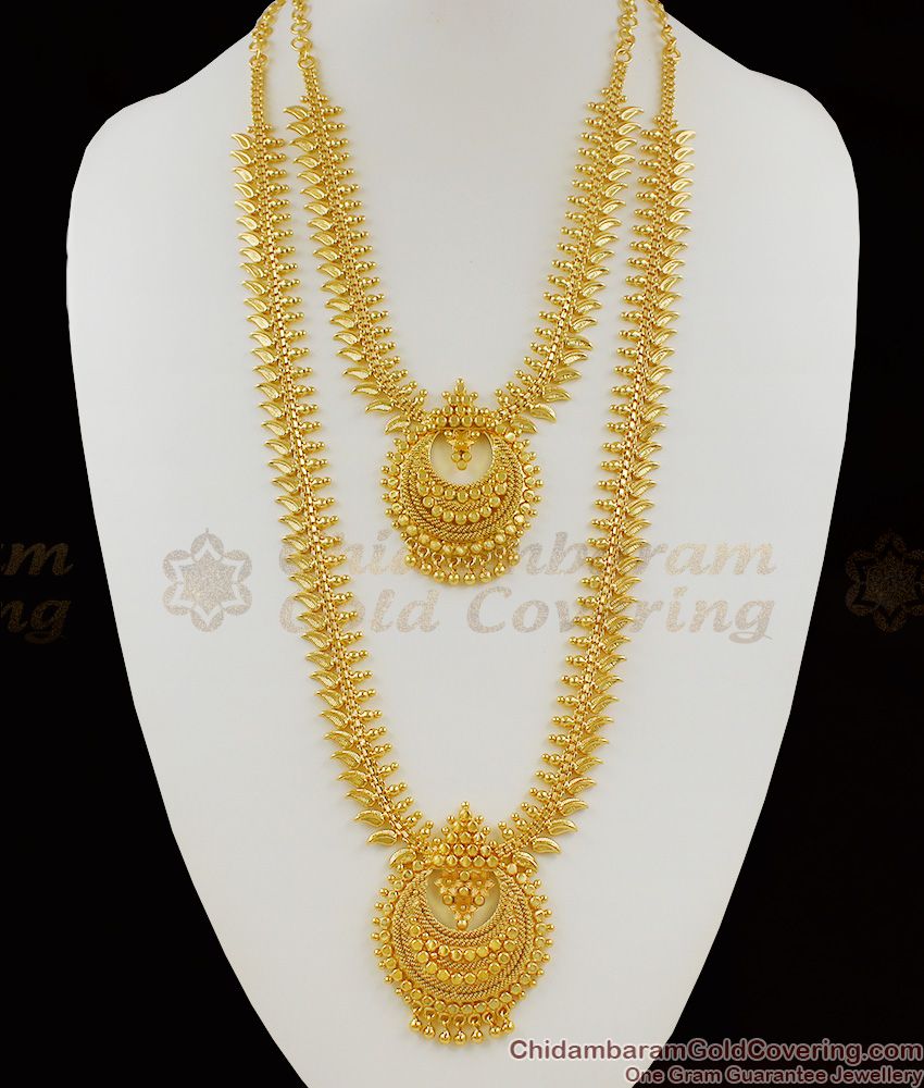 Mullaipoo Pattern Gold Plated Haram Necklace Combo Set Collections HR1055