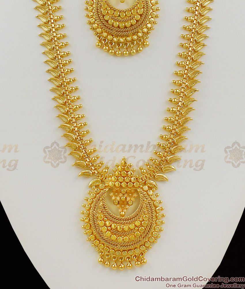 Mullaipoo Pattern Gold Plated Haram Necklace Combo Set Collections HR1055