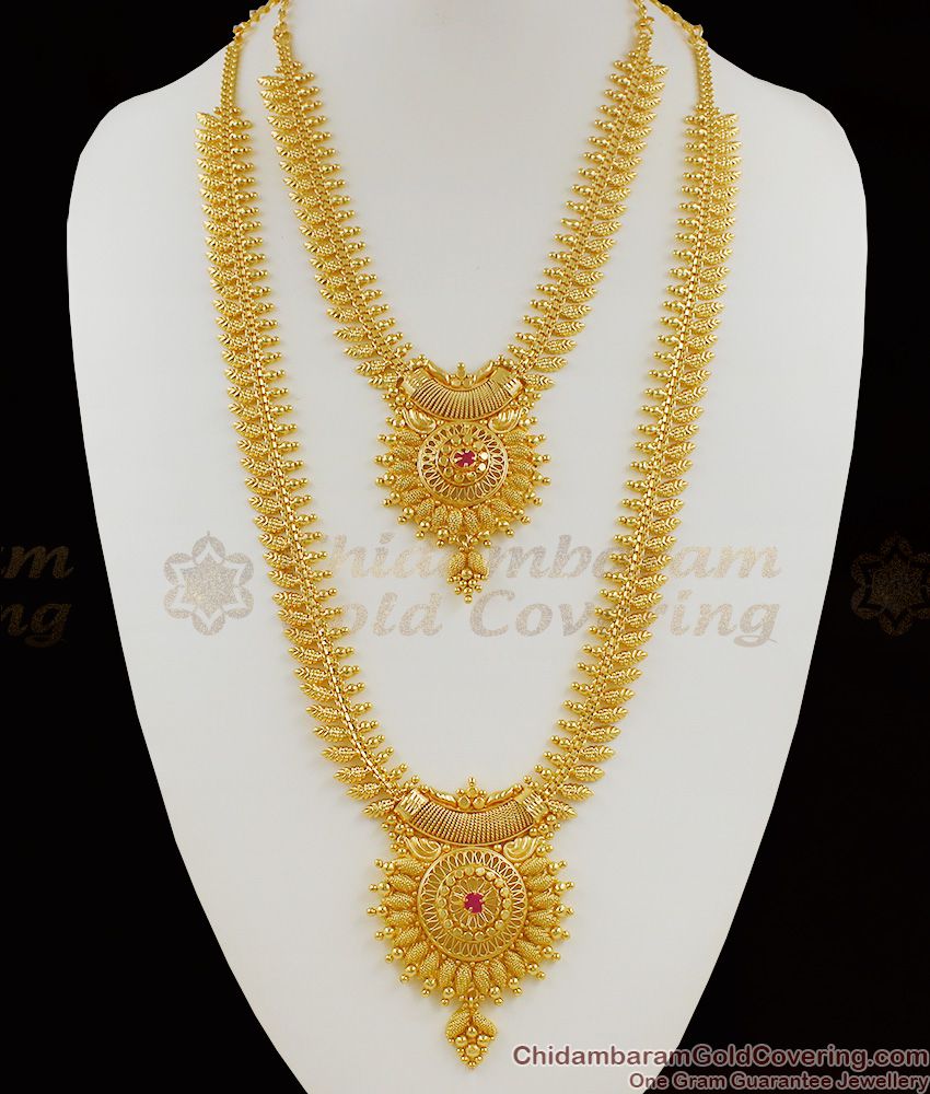 Eye Catchy Ruby Stone Big Dollar Mullaipoo Haram Necklace Bridal Set For Marriage HR1056