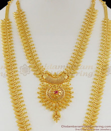 Eye Catchy Ruby Stone Big Dollar Mullaipoo Haram Necklace Bridal Set For Marriage HR1056