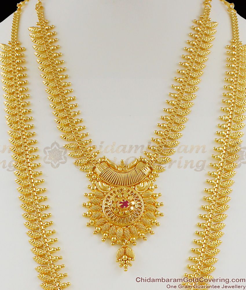 Eye Catchy Ruby Stone Big Dollar Mullaipoo Haram Necklace Bridal Set For Marriage HR1056