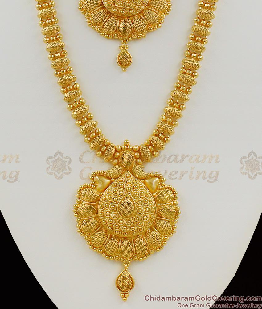 Kerala Traditional Pattern Gold Haram Necklace Combo Set Collections HR1062