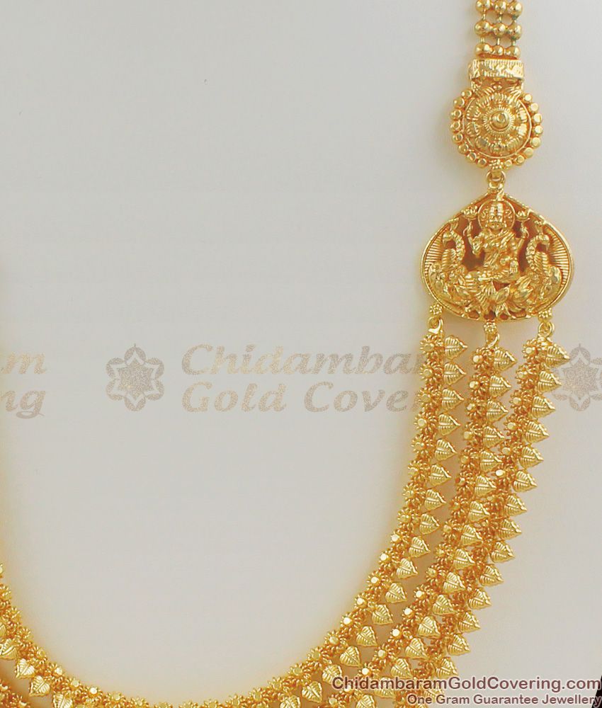 Traditional Lakshmi Design Multi Line Leaf Pattern Gold Haram Jewellery HR1069