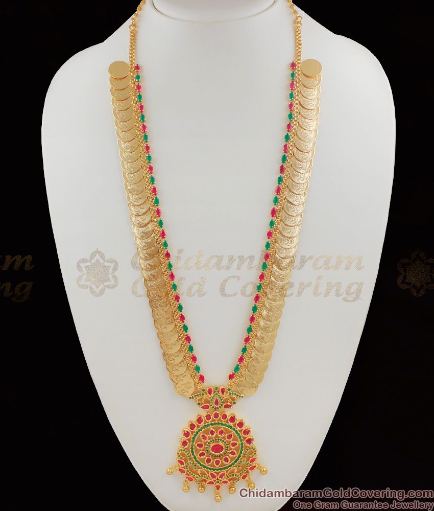 Lakshmi Gold Coins Ruby Emerald Stone Dollar Pattern Haram Jewellery HR1071