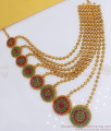 Eye Catchy Ruby Emerald Stone Party Wear Gold Multiline Pattern Haram HR1072