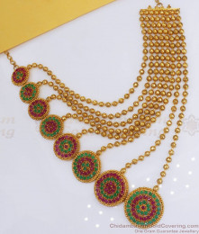 Eye Catchy Ruby Emerald Stone Party Wear Gold Multiline Pattern Haram HR1072 Eye Catchy Ruby Emerald Stone Party Wear Gold Multiline Pattern Haram HR1072