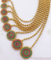 Eye Catchy Ruby Emerald Stone Party Wear Gold Multiline Pattern Haram HR1072