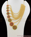 Eye Catchy Ruby Emerald Stone Party Wear Gold Multiline Pattern Haram HR1072