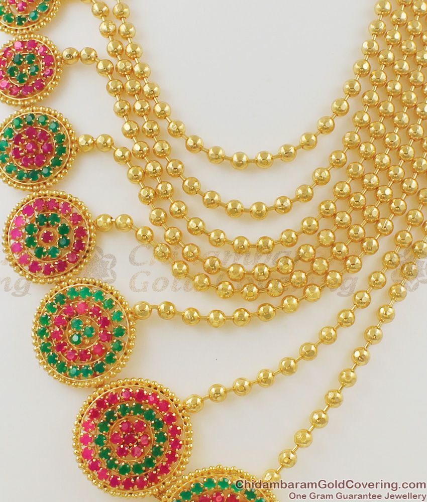 Eye Catchy Ruby Emerald Stone Party Wear Gold Multiline Pattern Haram HR1072 Eye Catchy Ruby Emerald Stone Party Wear Gold Multiline Pattern Haram HR1072