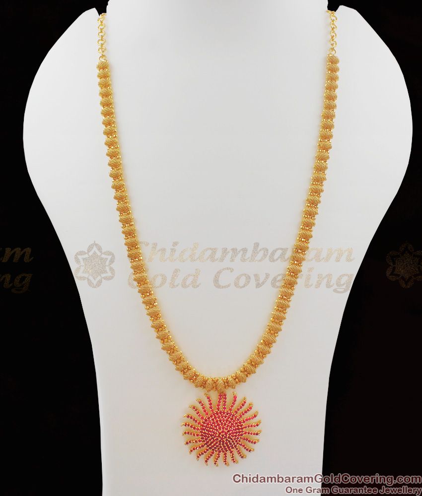 Trendy Sunflower Design Full Ruby Stone Dollar Gold Inspired Haram HR1075