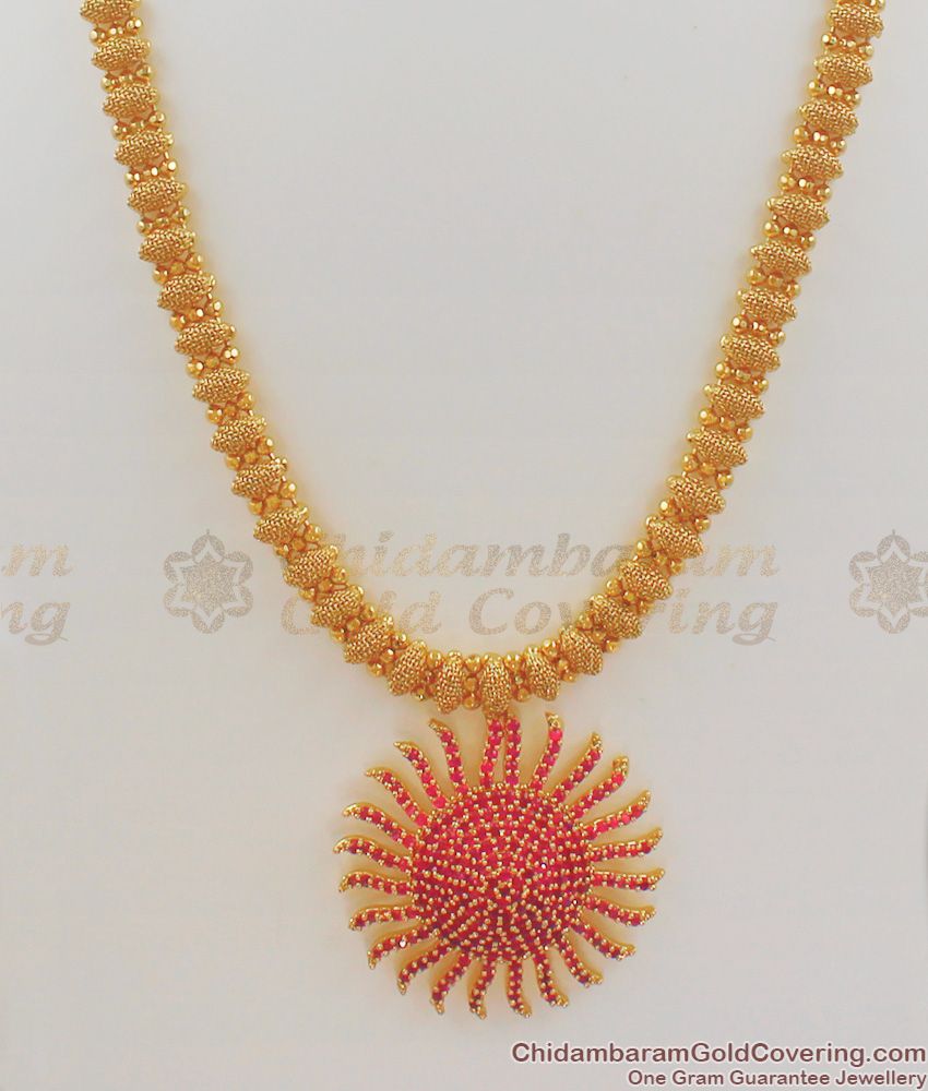 Trendy Sunflower Design Full Ruby Stone Dollar Gold Inspired Haram HR1075 Trendy Sunflower Design Full Ruby Stone Dollar Gold Inspired Haram HR1075