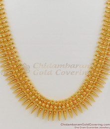 Long Mullaipoo Gold Plated Haram Necklace Combo Set Kerala Gold Jewellery HR1079 Long Mullaipoo Gold Plated Haram Necklace Combo Set Kerala Gold Jewellery HR1079