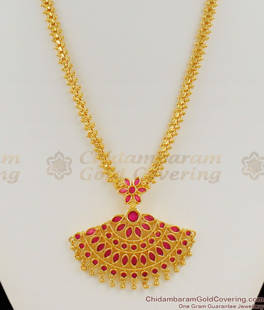 Trendy Party Wear Full Ruby Stone Big Dollar Haram Jewellery Flower Pattern HR1081