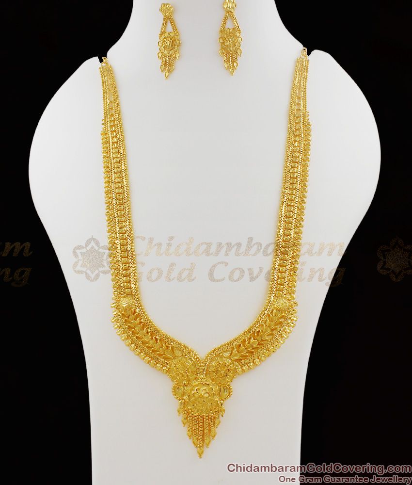 Beautiful Calcutta Design Gold Forming Haram With Earrings Bridal Set HR1087