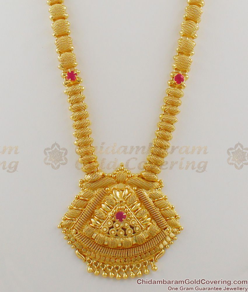 Beautiful Ruby Stone Gold Plated South Indian Traditional Model Haram HR1094