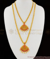 Bridal Pattern Ruby Green Kundun Work Haaram Necklace Combo Set Jewellery HR1101