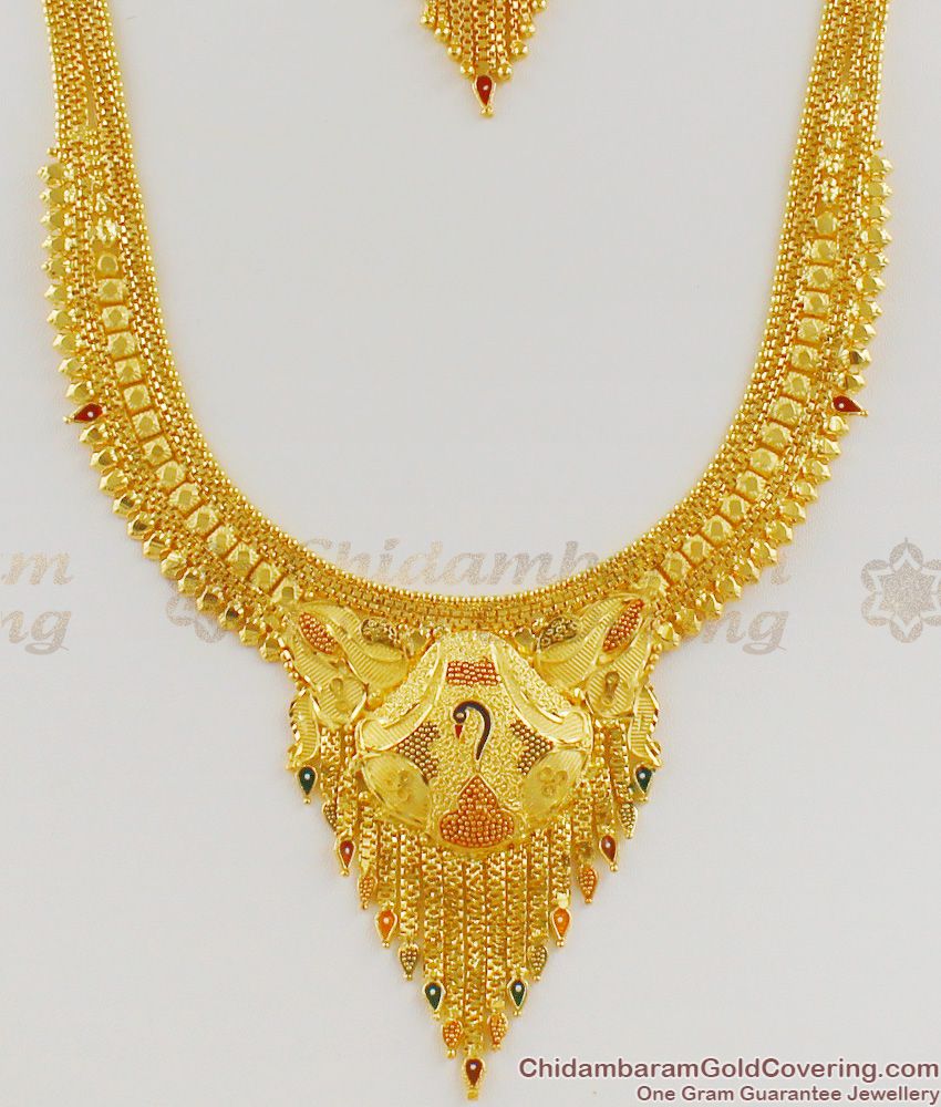 Grand Calcutta Forming Bridal Set Haram Necklace Combo Set With Earrings Jewellery HR1106