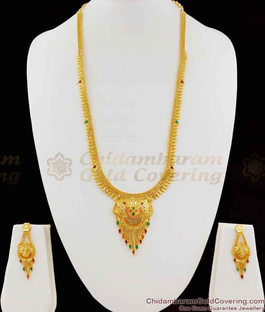 Premium Gold Enamel Forming Haram With Earring Bridal Set Jewellery Calcutta Design HR1109