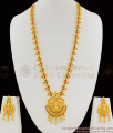 High Gold Multi Stone Pattern Enamel Forming Lakshmi Haram Design With Push Back Earrings HR1112