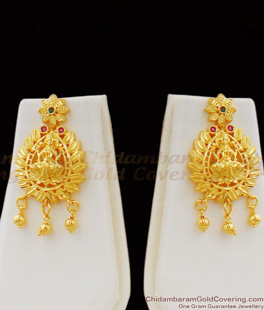 High Gold Multi Stone Pattern Enamel Forming Lakshmi Haram Design With Push Back Earrings HR1112