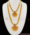 Kerala Dollar Pattern Multi Color Stones Mullaipoo Gold Haram Necklace Combo Set HR1115